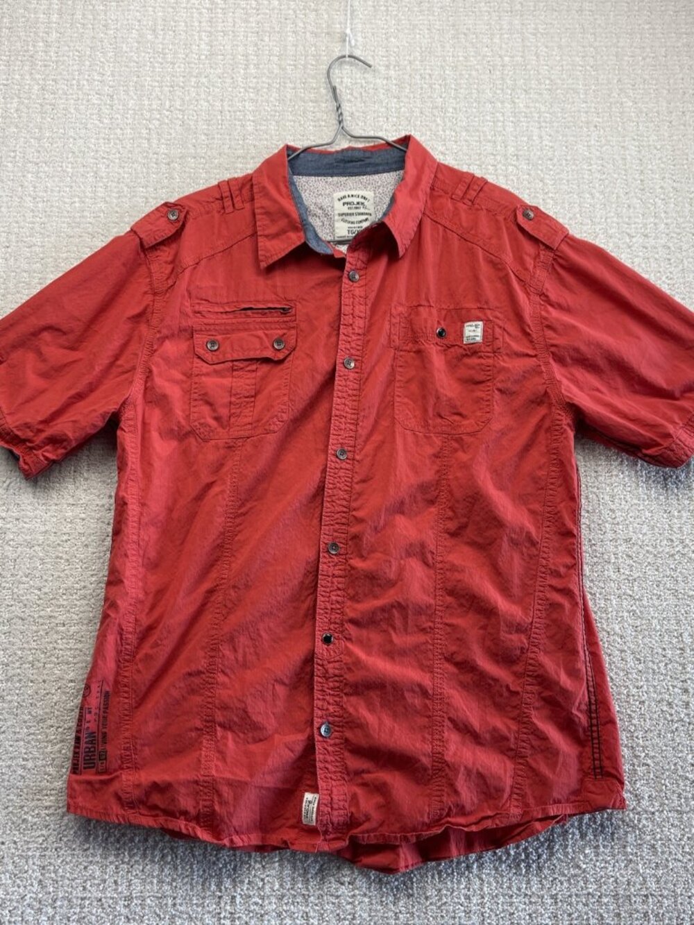 Y2K Projek Raw Button Up Short Sleeve Shirt Men Sz XL Military Grunge Affliction